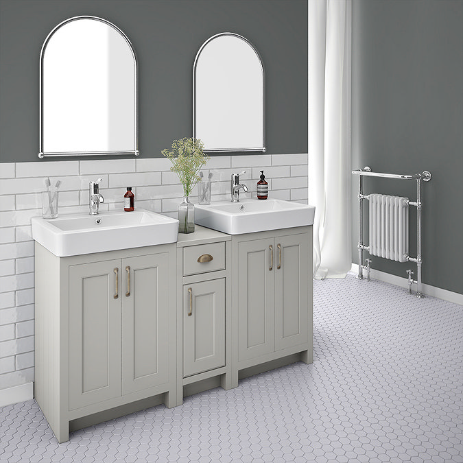 Chatsworth Traditional Grey Double Basin Vanity + Cupboard Combination Unit Large Image