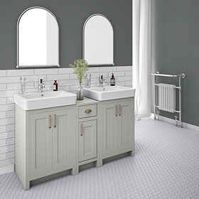 Chatsworth Traditional Grey Double Basin Vanity + Cupboard Combination Unit Large Image