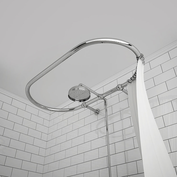 Chatsworth 1200 x 630mm Oval Shower Curtain Rail with 200mm Rose + Exposed Shower Valve Feature Large Image