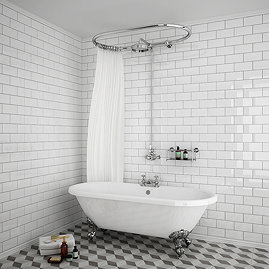 Chatsworth 1200 x 630mm Oval Shower Curtain Rail with 200mm Rose + Exposed Shower Valve Large Image