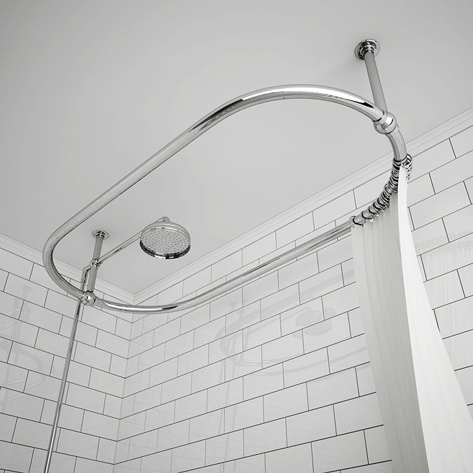 Chatsworth 1500 x 700mm Oval Shower Curtain Rail with 200mm Rose + Exposed Shower Valve  Feature Lar