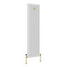 Chatsworth 1800 x 470mm Cast Iron Style 3 Column White Radiator - Brushed Brass Wall Stay Bracket and Thermostatic Valves