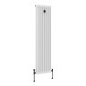 Chatsworth 1800 x 470mm Cast Iron Style 3 Column White Radiator - Matt Black Wall Stay Bracket and Thermostatic Valves