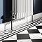 Chatsworth 1800 x 470mm Cast Iron Style 3 Column White Radiator - Matt Black Wall Stay Bracket and Thermostatic Valves
