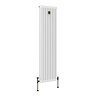 Chatsworth 1800 x 470mm Cast Iron Style 3 Column White Radiator - Rustic Brass Wall Stay Bracket and Thermostatic Valves