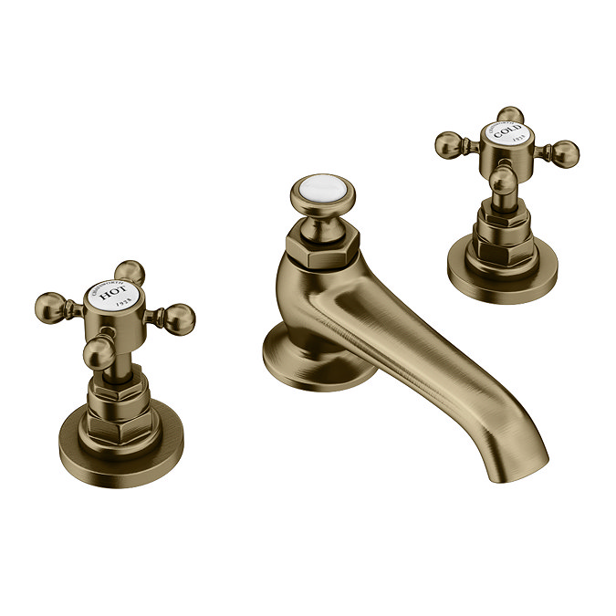 Chatsworth 1928 Antique Brass 3TH Crosshead Basin Mixer Tap + Waste  Standard Large Image