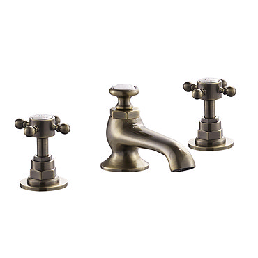 Chatsworth 1928 Antique Brass 3TH Crosshead Basin Mixer Tap + Waste  Profile Large Image
