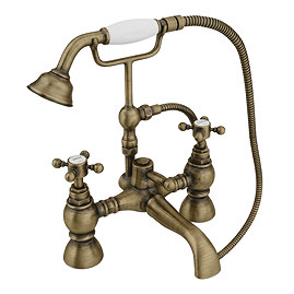 Chatsworth 1928 Antique Brass Crosshead Bath Shower Mixer Tap with Shower Kit