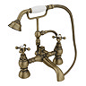 Chatsworth 1928 Antique Brass Crosshead Bath Shower Mixer Tap with Shower Kit
