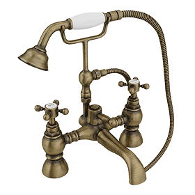 Chatsworth 1928 Antique Brass Crosshead Bath Shower Mixer Tap with Shower Kit