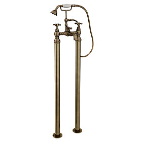 Chatsworth 1928 Antique Brass Crosshead Freestanding Bath Shower Mixer Tap Large Image