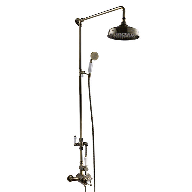 Chatsworth 1928 Antique Brass Exposed Valve Incl Rigid Riser Kit Diverter 8 Rose Handset 7815