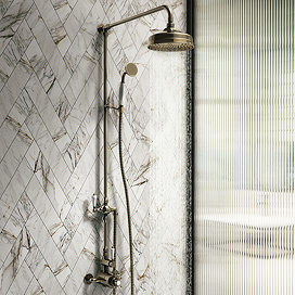 Chatsworth 1928 Antique Brass Exposed Valve incl. Rigid Riser Kit, Diverter, 8" Rose + Handset Large