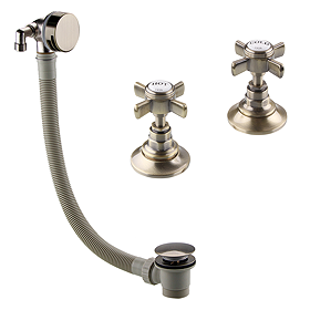 Chatsworth 1928 Antique Brass Overflow Bath Filler With 3/4" Deck Bath Side Valves (Pair)