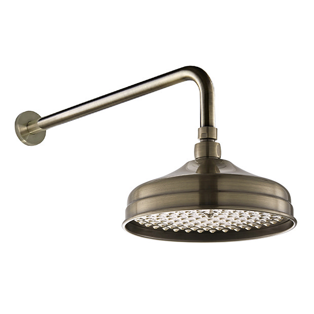 Chatsworth 1928 Antique Brass Traditional Shower w. Concealed Valve, 8" Head + Slide Rail Kit  Stand