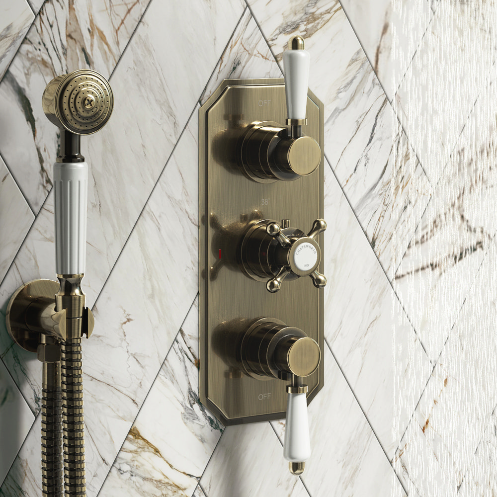 Chatsworth 1928 Antique Brass Traditional Shower With Concealed Valve 8 Airtec Head Handset 3063