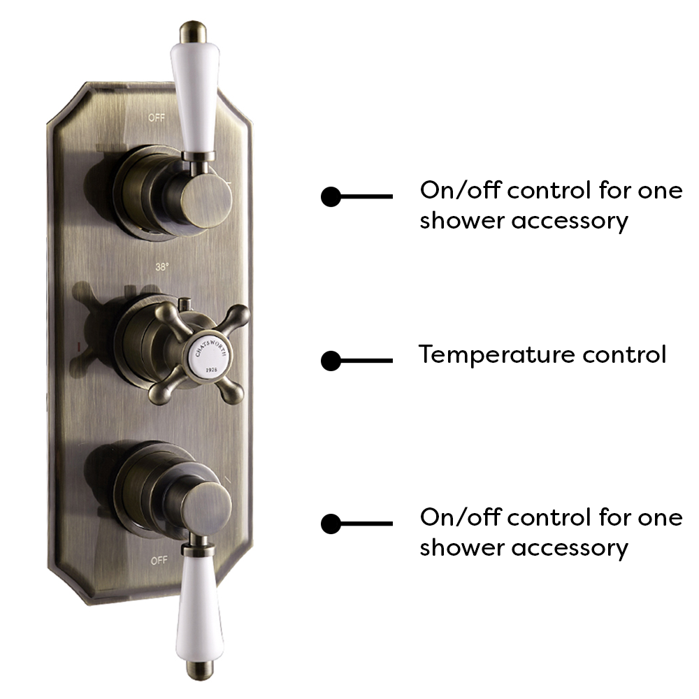 Chatsworth 1928 Antique Brass Traditional Shower With Concealed Valve 8 Airtec Head Handset 6057