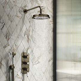 Chatsworth 1928 Antique Brass Traditional Shower with Concealed Valve, 8" AirTec Head + Handset