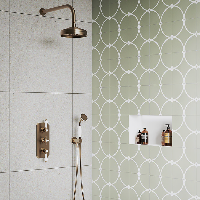 Chatsworth 1928 Antique Brass Traditional Shower with Concealed Valve, 8" Head + Handset