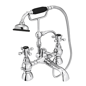 Chatsworth 1928 Black Traditional Crosshead Bath Shower Mixer Tap with Shower Kit
