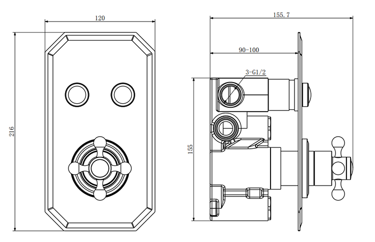 Chatsworth 1928 Black Traditional Push-Button Shower Pack with Slide Rail Kit + Wall Mounted Head