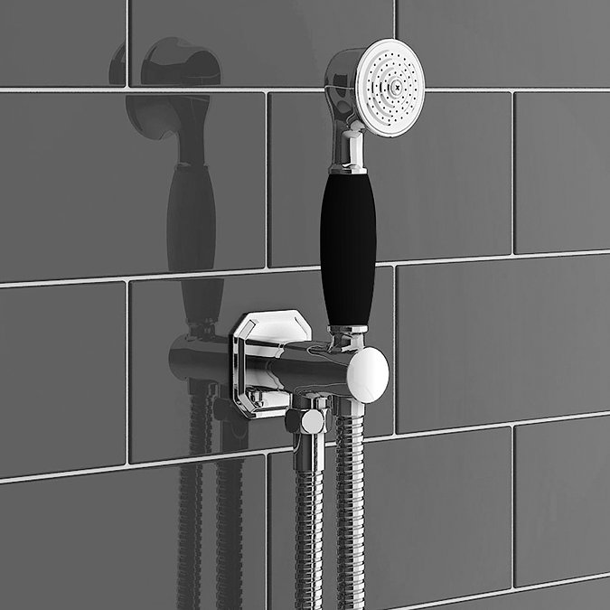 Chatsworth 1928 Black Traditional Push-Button Shower Valve Pack with Handset + Rainfall Shower Head 