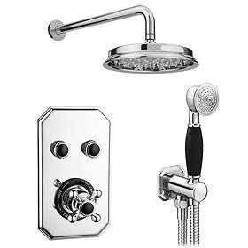 Chatsworth 1928 Black Traditional Push-Button Shower Valve Pack with Handset + Rainfall Shower Head 