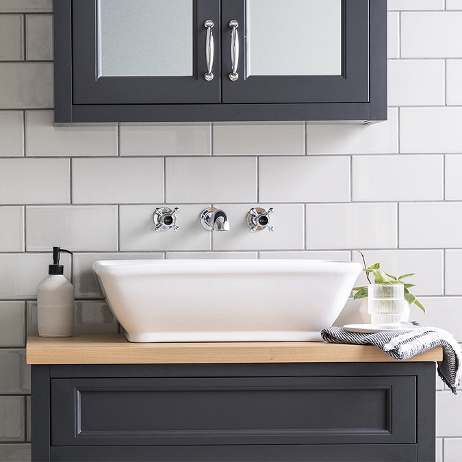 Chatsworth 1928 Black Traditional Wall Mounted Crosshead Basin Mixer Tap