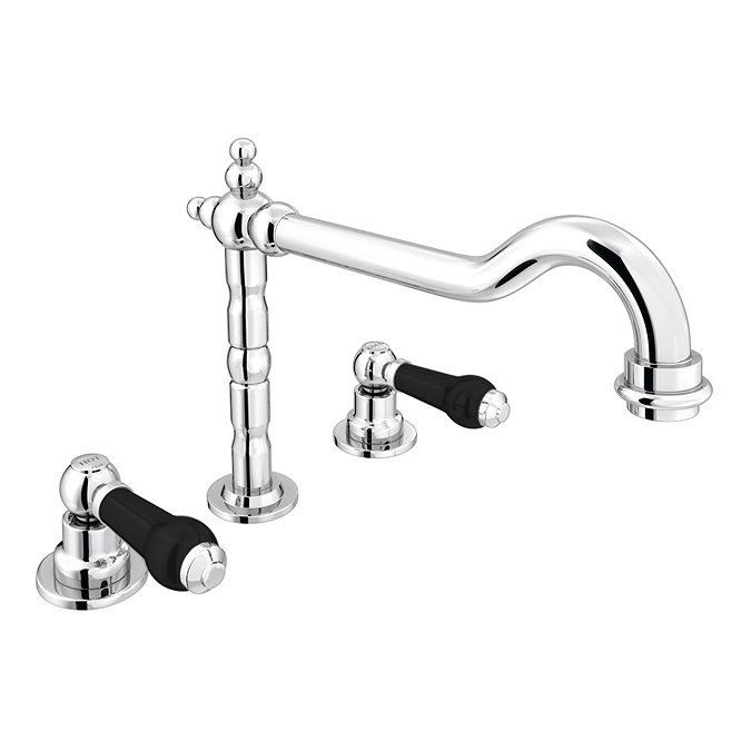 Chatsworth 1928 Traditional 3TH Black Lever Basin Mixer Tap with Swivel Spout + Waste Large Image