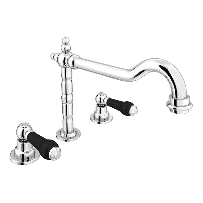 Chatsworth 1928 Traditional 3TH Black Lever Basin Mixer Tap with Swivel Spout + Waste Large Image