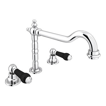 Chatsworth 1928 Traditional 3TH Black Lever Basin Mixer Tap with Swivel Spout + Waste  Profile Large