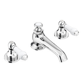 Chatsworth 1928 Traditional 3TH White Lever Basin Mixer Tap + Waste Large Image