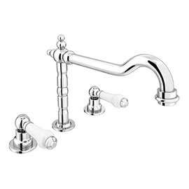 Chatsworth 1928 Traditional 3TH White Lever Basin Mixer Tap with Swivel Spout + Waste Medium Image