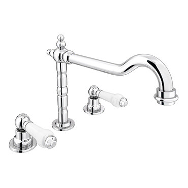 Chatsworth 1928 Traditional 3TH White Lever Basin Mixer Tap with Swivel Spout + Waste  Profile Large