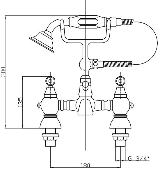 Chatsworth 1928 Traditional Black Lever Bath Shower Mixer Tap with Shower Kit  (Black Indices)