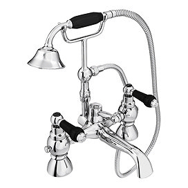 Chatsworth 1928 Traditional Black Lever Bath Shower Mixer Tap with Shower Kit (Black Indices)