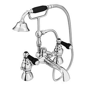 Chatsworth 1928 Traditional Black Lever Bath Shower Mixer Tap with Shower Kit  (Black Indices)