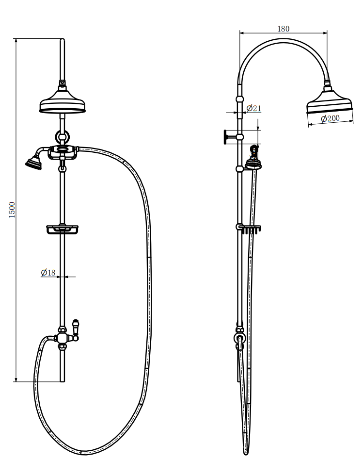 Chatsworth 1928 Traditional Exposed Valve with Arching Riser Kit, Diverter, 8" Rose + Handset