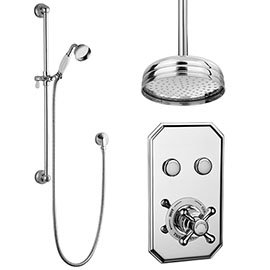 Chatsworth 1928 Traditional Push-Button Shower Pack with Slide Rail Kit + Ceiling Mounted Head Mediu