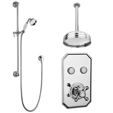Chatsworth 1928 Traditional Push-Button Shower Pack with Slide Rail Kit + Ceiling Mounted Head Prof