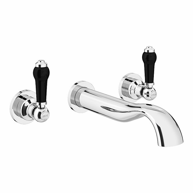 Chatsworth 1928 Traditional Wall Mounted Black Lever Basin Mixer Tap Large Image