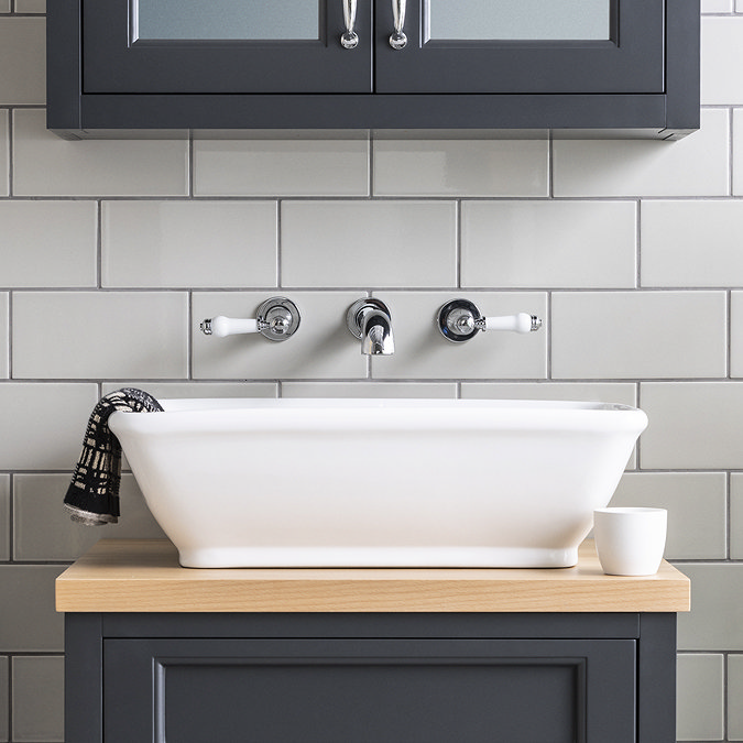 Chatsworth 1928 Traditional Wall Mounted White Lever Basin Mixer Tap