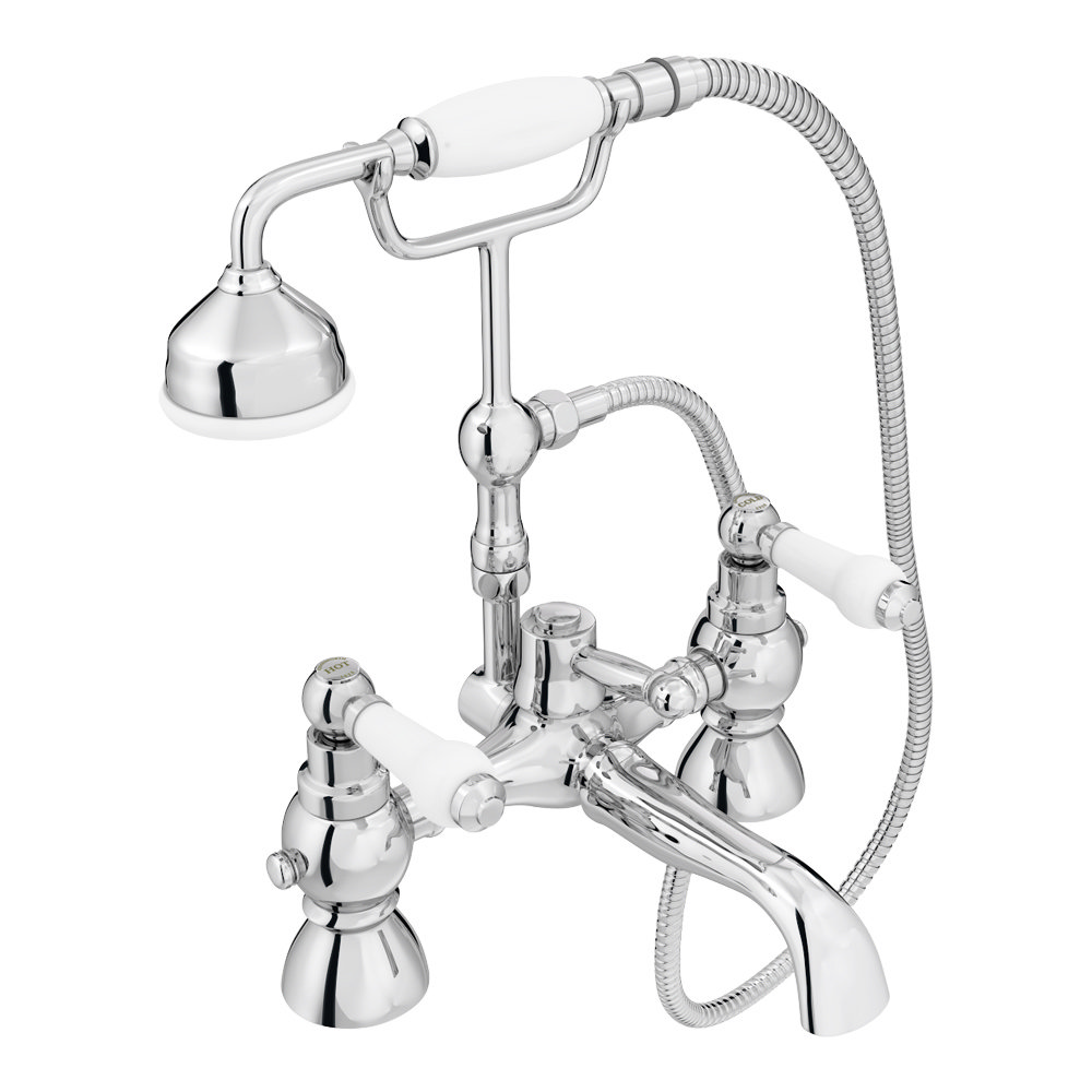 Chatsworth 1928 Traditional White Lever Bath Shower Mixer Tap With Shower Kit Victorian