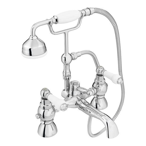 Chatsworth 1928 Traditional White Lever Bath Shower Mixer Tap with Shower Kit Large Image