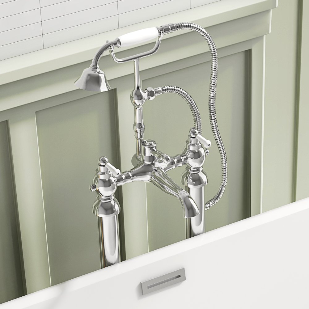 Chatsworth 1928 Traditional White Lever Freestanding Bath Shower Mixer Tap Victorian Plumbing Uk 8348