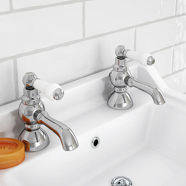 Chatsworth 1928 Traditional White Lever Pillar Basin Taps  Feature Large Image
