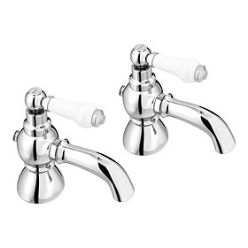 Chatsworth 1928 Traditional White Lever Pillar Bath Taps Large Image