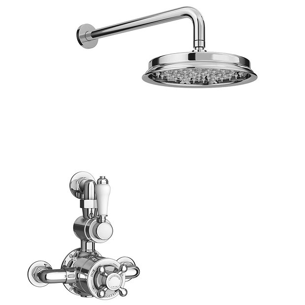 Chatsworth 1928 Twin Exposed Thermostatic Shower Pack (inc. Valve, Elbow + Fixed Shower Head)  In Bathroom Large Image