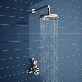 Chatsworth 1928 Twin Exposed Thermostatic Shower Pack (inc. Valve, Elbow + Fixed Shower Head) Medium