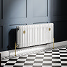 Chatsworth 450 x 1010mm Cast Iron Style 3 Column White Radiator - Brushed Brass Wall Stay Brackets and Thermostatic Valves